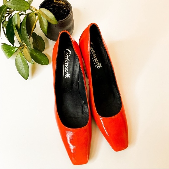 L’INTERVALLE Red Leather Glossy Platform Heels - Picture 11 of 12